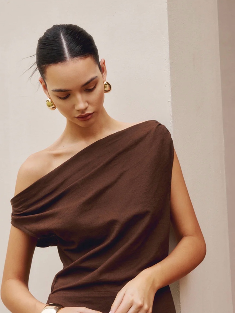 Commense Cotton & Linen Asymmetrical Neck Dress - Picture 4 of 8